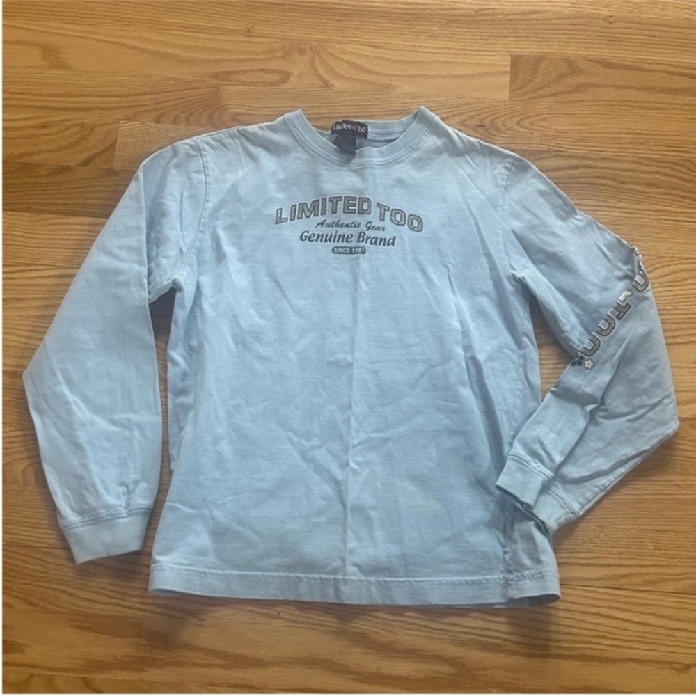 Limited too baby blue vintage long sleeve varsity shirt girls size 8 XS XSmall